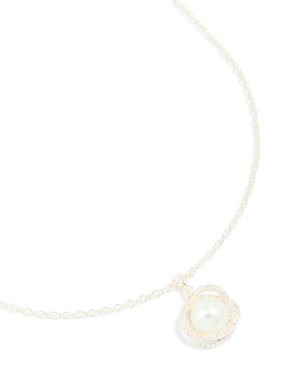 Silver Plated Cubic Zirconia Twisted Pearl Pendant Necklace
