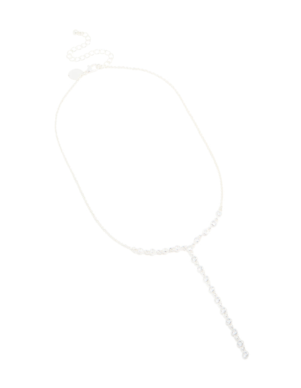 Silver Plated Cubic Zirconia Bezel Set Y-Necklace