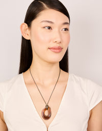Brown Acrylic Open Molten Pendant Cord Necklace - link has visual effect only