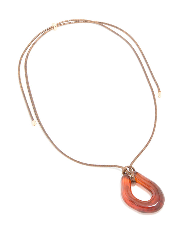 Brown Acrylic Open Molten Pendant Cord Necklace