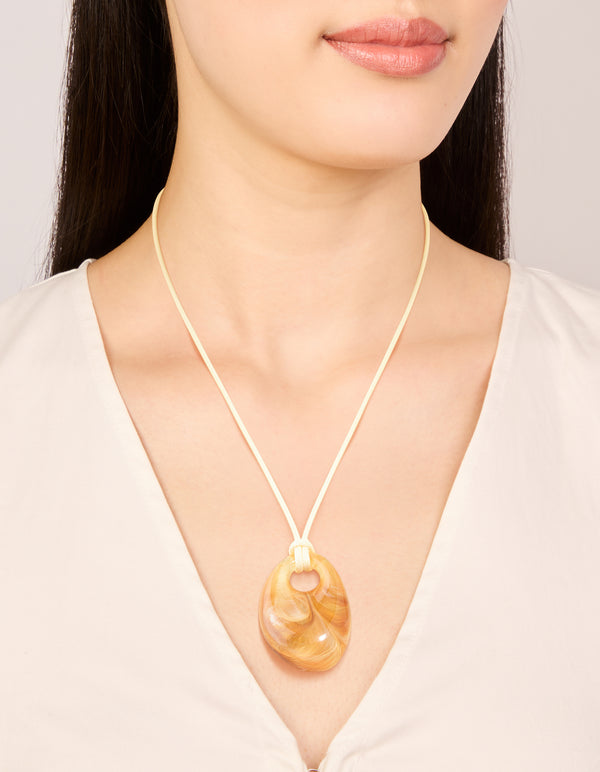 Brown Acrylic Drop Pendant White Cord Necklace