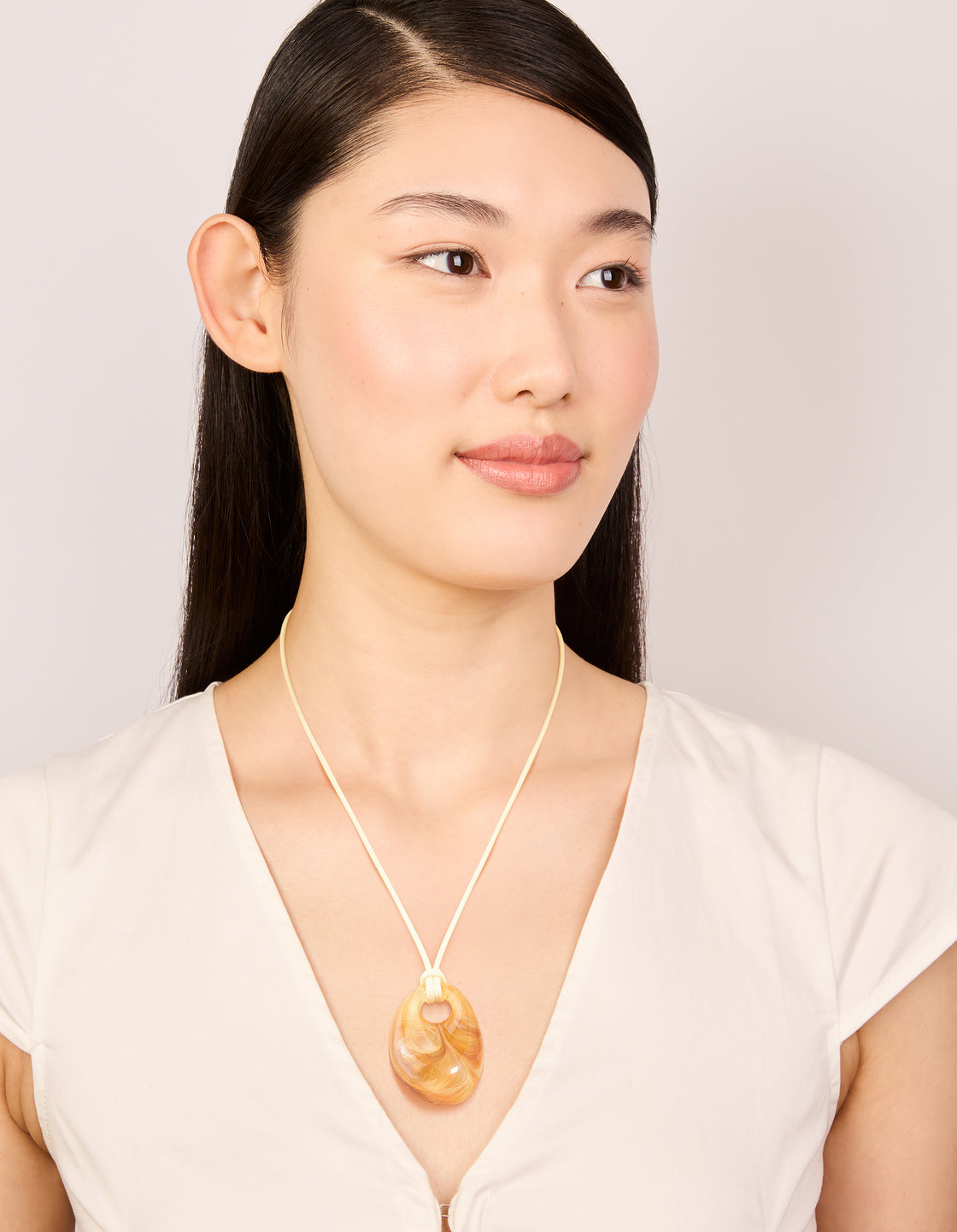 Brown Acrylic Drop Pendant White Cord Necklace