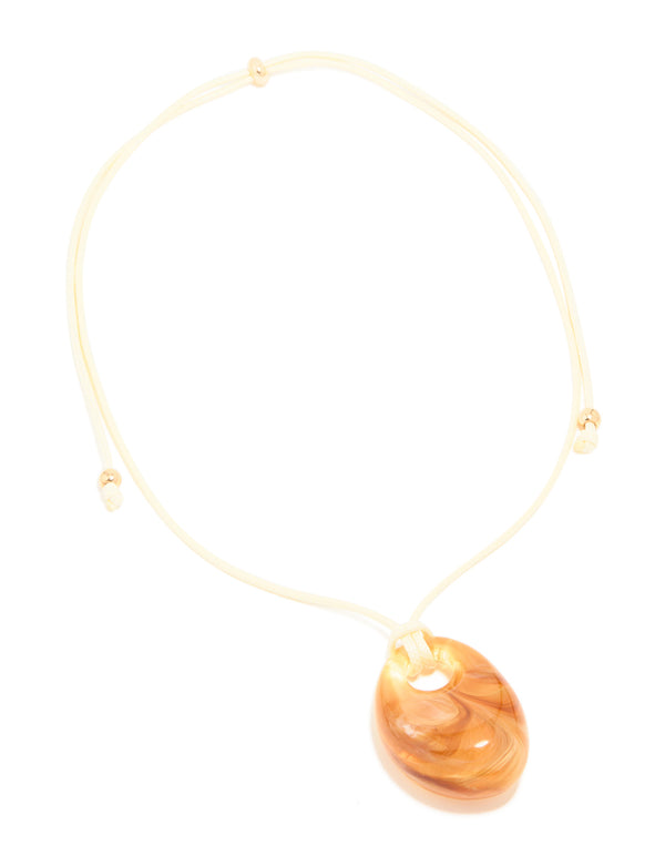 Brown Acrylic Drop Pendant White Cord Necklace