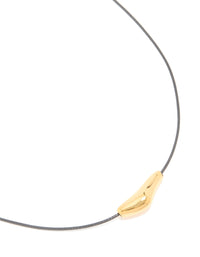 Waterproof Gold Plated Stainless Steel Molten Pebble Pendant Black Cord Necklace - link has visual effect only