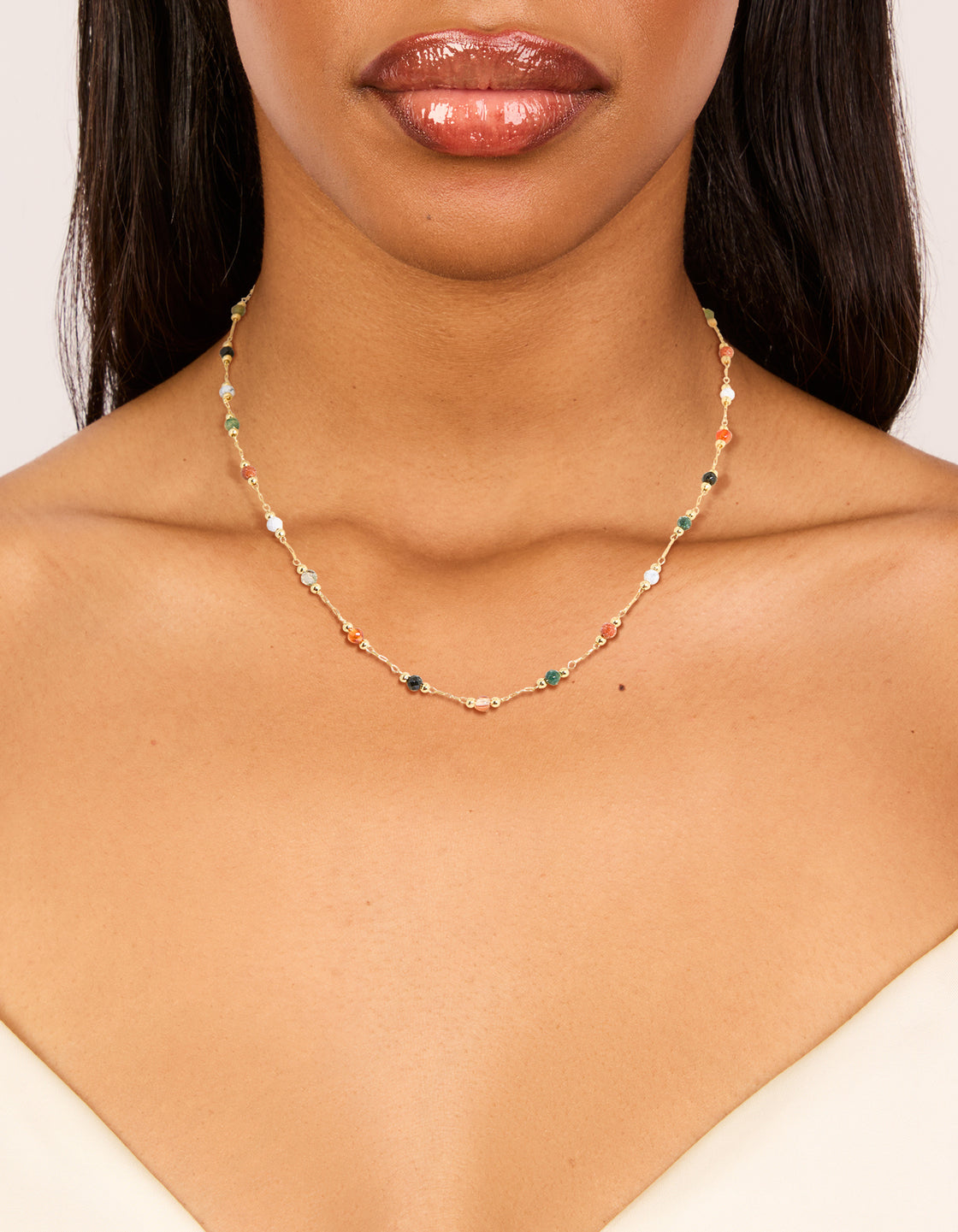 Gold Plated Multicoloured Semi Precious Stone Short Necklace