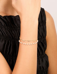 Waterproof Gold Plated Stainless Steel Pearl & Cubic Zirconia Bracelet - link has visual effect only