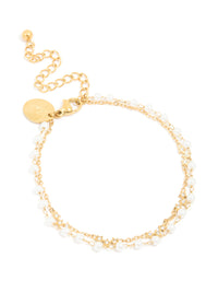 Waterproof Gold Plated Stainless Steel Pearl & Cubic Zirconia Bracelet - link has visual effect only