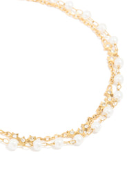 Waterproof Gold Plated Stainless Steel Pearl & Cubic Zirconia Bracelet - link has visual effect only