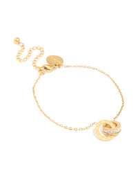 Waterproof Gold Plated Stainless Steel Diamante & Circle Link Chain Bracelet - link has visual effect only