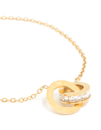 Waterproof Gold Plated Stainless Steel Diamante & Circle Link Chain Bracelet - link has visual effect only