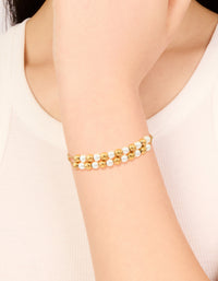 Waterproof Gold Plated Stainless Steel Pearl & Ball Layered Bracelet - link has visual effect only