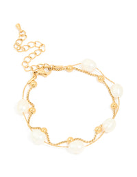 Waterproof Gold Plated Stainless Steel Pearl & Beaded Balls Layered Bracelet - link has visual effect only