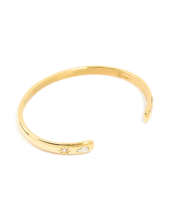Waterproof Gold Plated Stainless Steel Diamante Celestial End Wrist Cuff