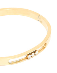 Waterproof Gold Plated Stainless Steel Diamante Hinged Bangle - link has visual effect only