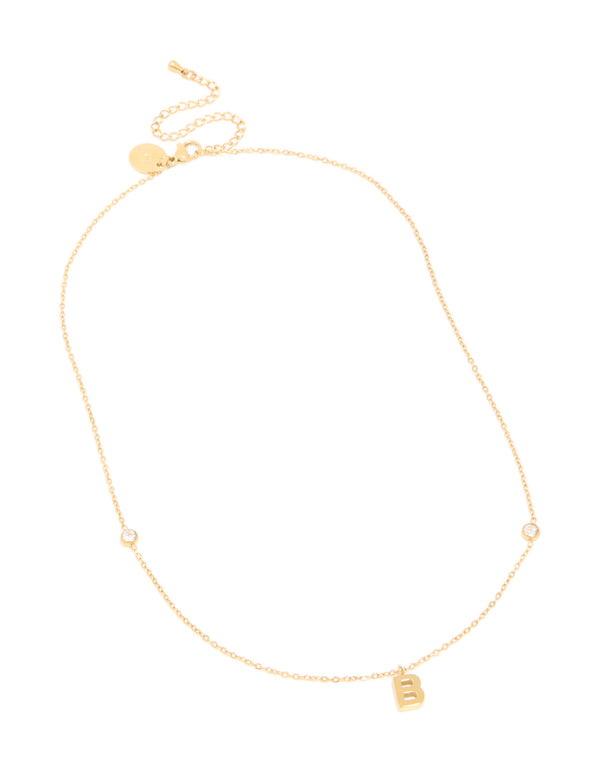 Waterproof Gold Plated Stainless Steel Letter B Dainty Pendant Necklace