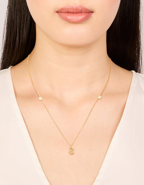 Waterproof Gold Plated Stainless Steel Letter S Dainty Pendant Necklace