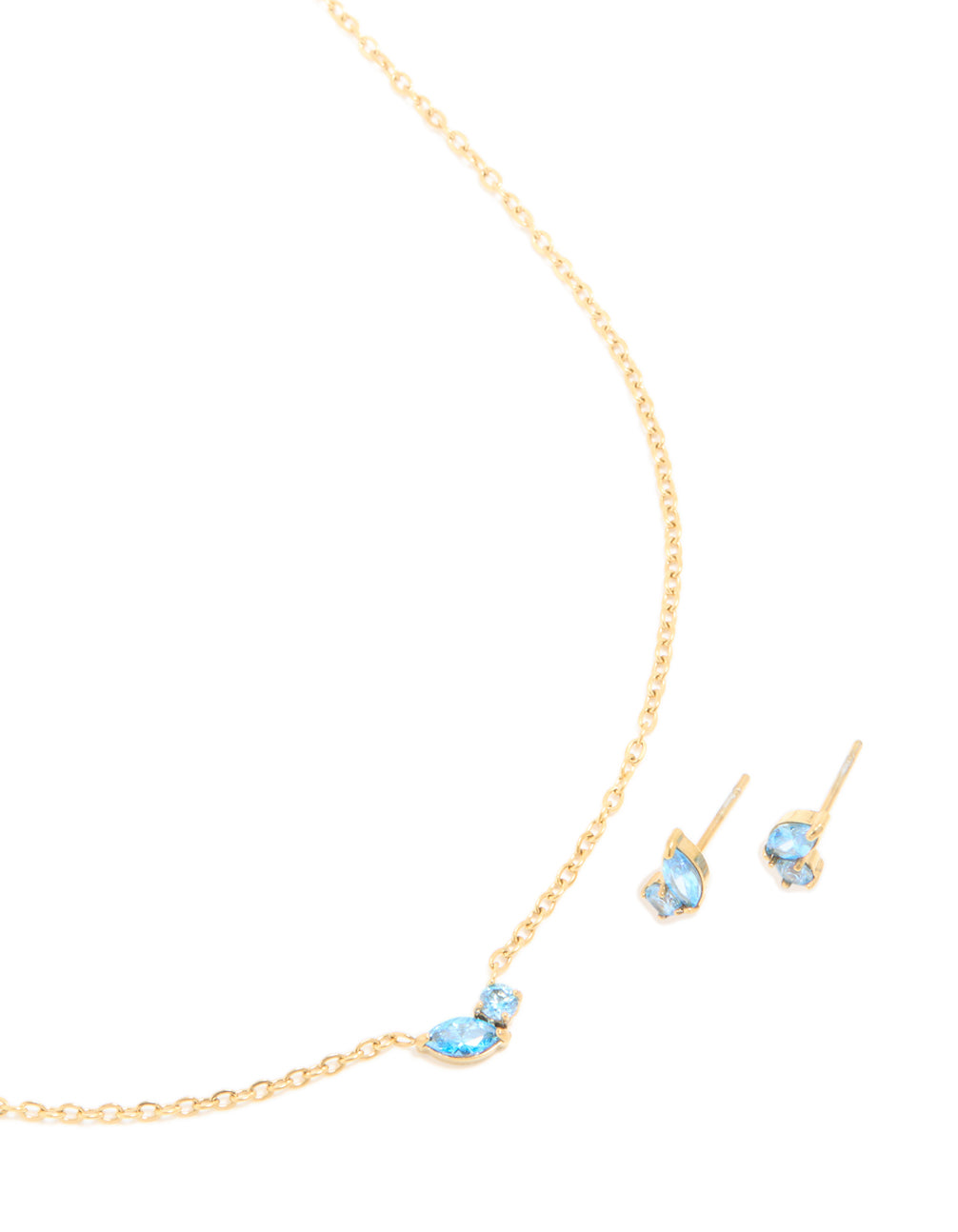 Waterproof Gold Plated Stainless Steel December Cubic Zirconia Blue Birthstone Necklace & Earrings Set