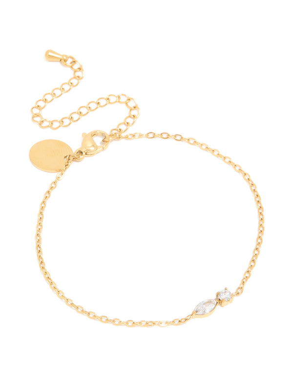 Waterproof Gold Plated Stainless Steel April Cubic Zirconia Birthstone Bracelet