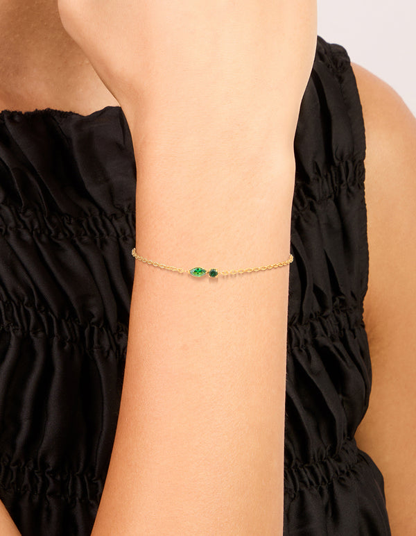 Waterproof Gold Plated Stainless Steel May Green Cubic Zirconia Birthstone Bracelet