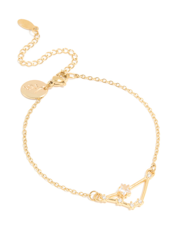 Waterproof Gold Plated Stainless Steel Cubic Zirconia Capricorn Zodiac Sign Bracelet