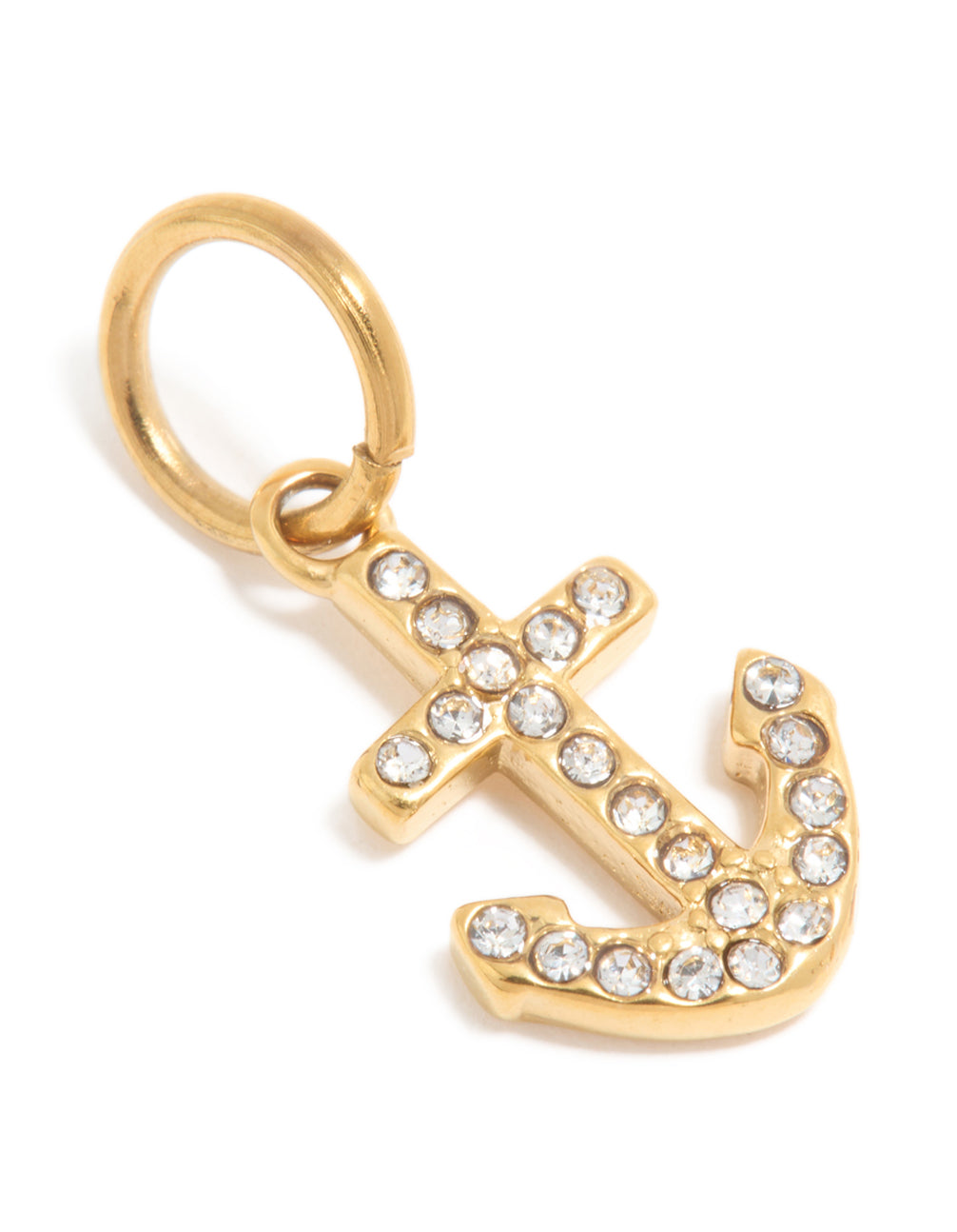 Waterproof Gold Plated Stainless Steel Cubic Zirconia Anchor Charm