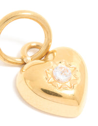 Waterproof Gold Plated Stainless Steel Cubic Zirconia Puffy Heart Charm - link has visual effect only