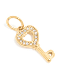 Waterproof Gold Plated Stainless Steel Cubic Zirconia Heart & Key Charm - link has visual effect only