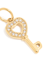 Waterproof Gold Plated Stainless Steel Cubic Zirconia Heart & Key Charm - link has visual effect only