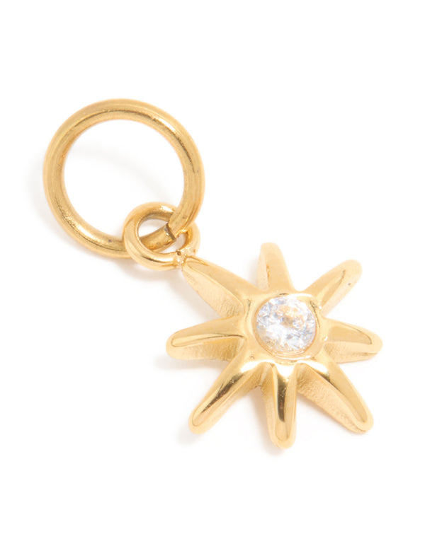 Waterproof Gold Plated Stainless Steel Cubic Zirconia Eight-Point Star Charm