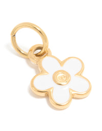 Waterproof Gold Plated Stainless Steel White Enamel Daisy Charm - link has visual effect only