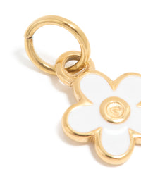 Waterproof Gold Plated Stainless Steel White Enamel Daisy Charm - link has visual effect only