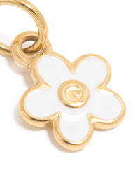 Waterproof Gold Plated Stainless Steel White Enamel Daisy Charm - link has visual effect only