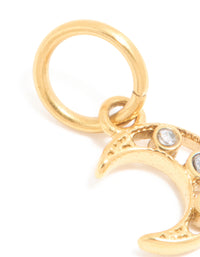 Waterproof Gold Plated Stainless Steel Cubic Zirconia Moon Charm - link has visual effect only