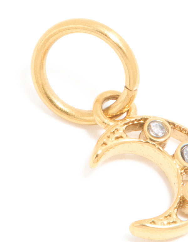 Waterproof Gold Plated Stainless Steel Cubic Zirconia Moon Charm