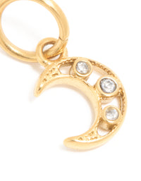 Waterproof Gold Plated Stainless Steel Cubic Zirconia Moon Charm - link has visual effect only