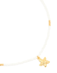 Waterproof Gold Plated Stainless Steel White Beaded Starfish Necklace - link has visual effect only