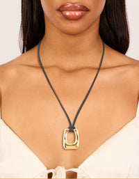 Waterproof Gold Plated Stainless Steel Rectangle Pendant Cord Necklace - link has visual effect only