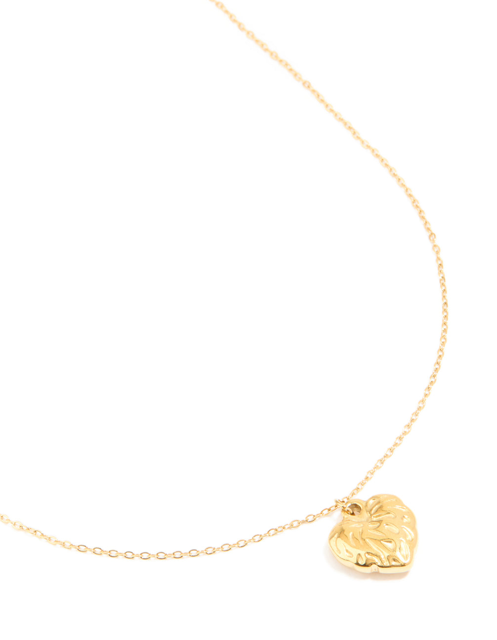 Waterproof Gold Plated Stainless Steel Textured Heart Pendant Necklace