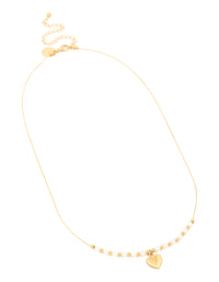Waterproof Gold Plated Stainless Steel White Beaded Heart Pendant Necklace - link has visual effect only