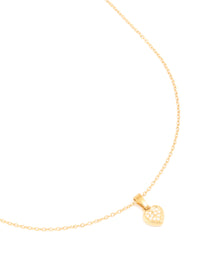 Featuring waterproof stainless steel diamante mini pavé heart pendant in gold plated finish front view - link has visual effect only