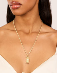 Waterproof Gold Plated Stainless Steel Cubic Zirconia Celestial Etched Tab Necklace - link has visual effect only