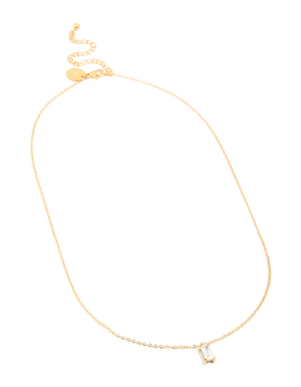 Waterproof Gold Plated Stainless Steel Cubic Zirconia Baguette Pendant Necklace