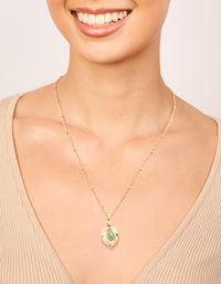 Waterproof Gold Plated Stainless Steel Green Semi Precious Stone Boho Disc Necklace - link has visual effect only