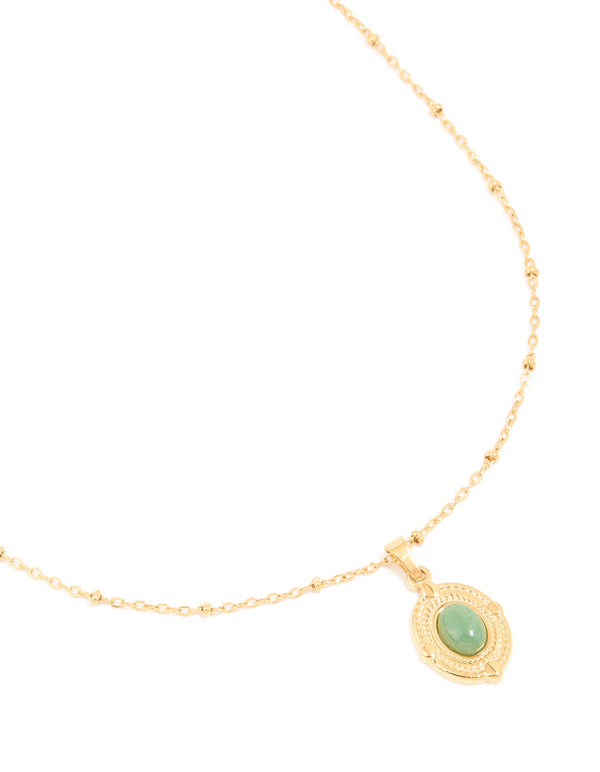 Waterproof Gold Plated Stainless Steel Green Semi Precious Stone Boho Disc Necklace