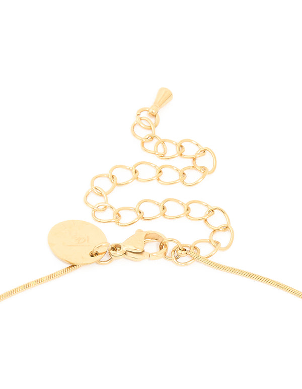 Waterproof Gold Plated Stainless Steel Tigers Eye Semi Precious Stone Disc Necklace