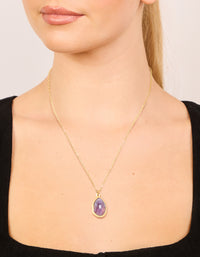 Waterproof Gold Plated Stainless Steel Amethyst Semi Precious Stone Pendant Necklace - link has visual effect only