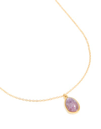 Waterproof Gold Plated Stainless Steel Amethyst Semi Precious Stone Pendant Necklace - link has visual effect only