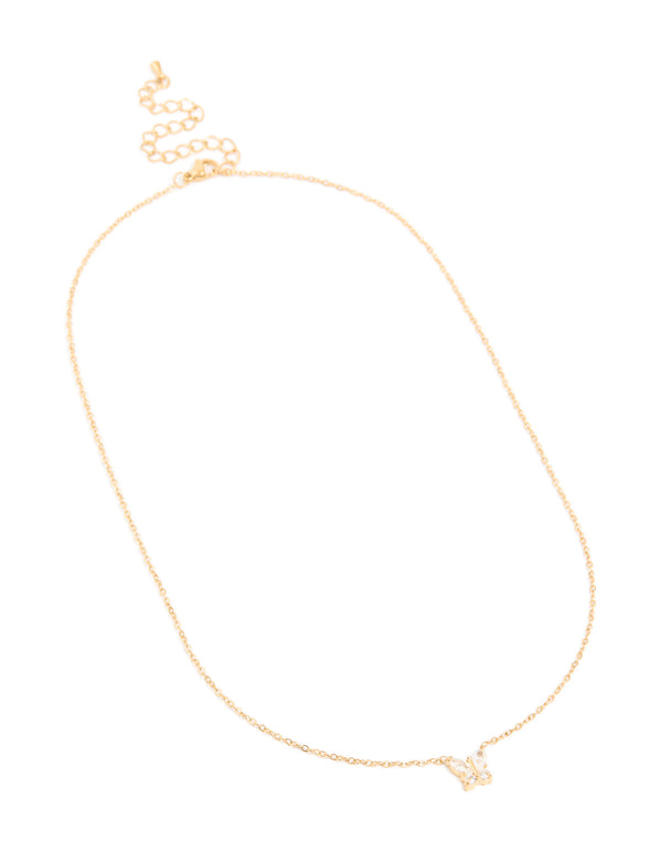 Waterproof Gold Plated Stainless Steel Cubic Zirconia Mini Butterfly Necklace