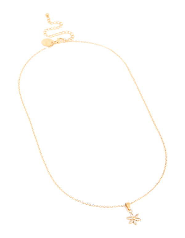Waterproof Gold Plated Stainless Steel Cubic Zirconia Flower Pendant Necklace