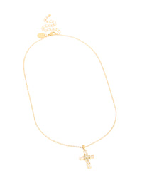 Waterproof Gold Plated Stainless SteeL Cubic Zirconia Statement Cross Necklace - link has visual effect only